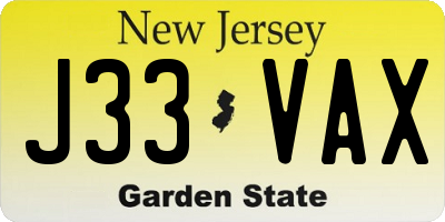 NJ license plate J33VAX
