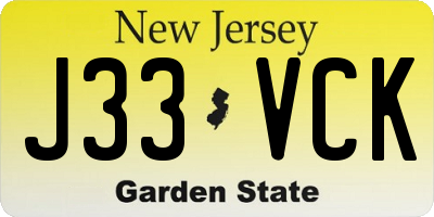 NJ license plate J33VCK