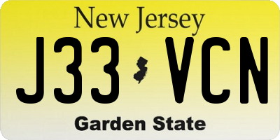 NJ license plate J33VCN