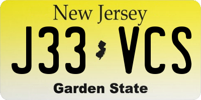 NJ license plate J33VCS