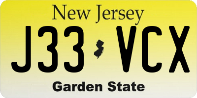 NJ license plate J33VCX