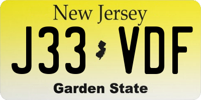 NJ license plate J33VDF