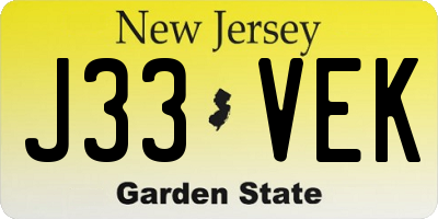 NJ license plate J33VEK