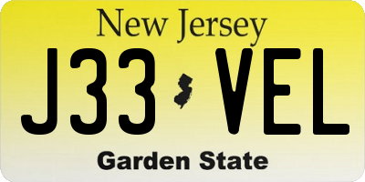 NJ license plate J33VEL