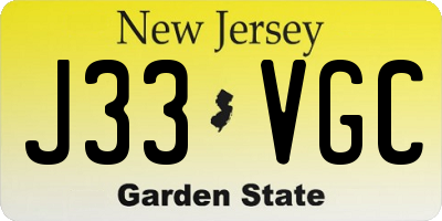 NJ license plate J33VGC