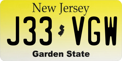 NJ license plate J33VGW