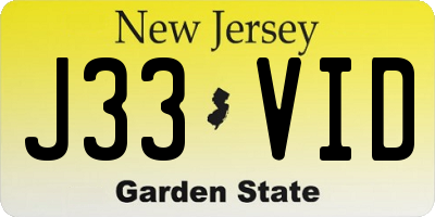 NJ license plate J33VID
