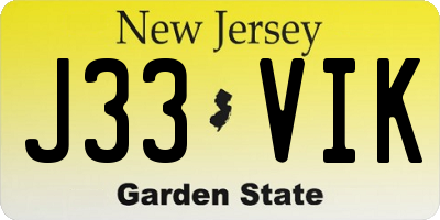 NJ license plate J33VIK