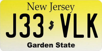 NJ license plate J33VLK