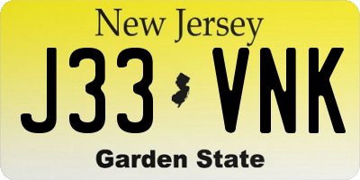 NJ license plate J33VNK