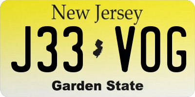 NJ license plate J33VOG