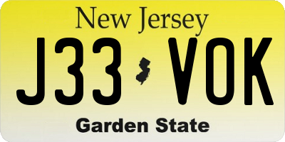 NJ license plate J33VOK