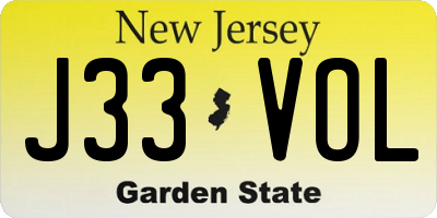 NJ license plate J33VOL