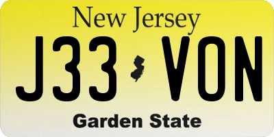 NJ license plate J33VON