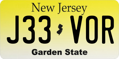 NJ license plate J33VOR