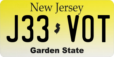 NJ license plate J33VOT