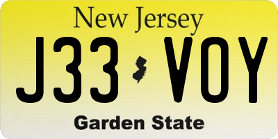 NJ license plate J33VOY