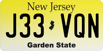 NJ license plate J33VQN
