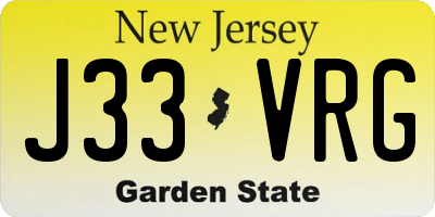 NJ license plate J33VRG
