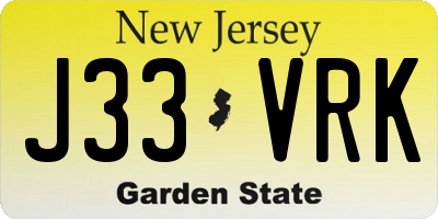 NJ license plate J33VRK