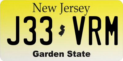 NJ license plate J33VRM
