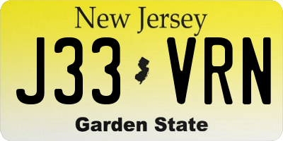 NJ license plate J33VRN