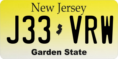 NJ license plate J33VRW
