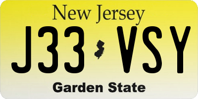 NJ license plate J33VSY