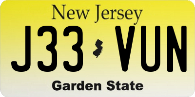 NJ license plate J33VUN