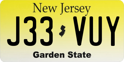 NJ license plate J33VUY