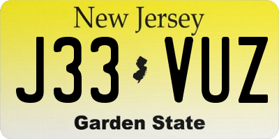 NJ license plate J33VUZ