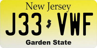 NJ license plate J33VWF