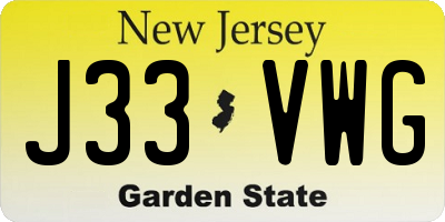 NJ license plate J33VWG