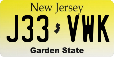 NJ license plate J33VWK