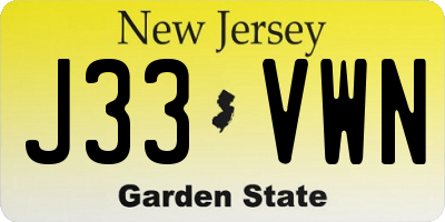 NJ license plate J33VWN