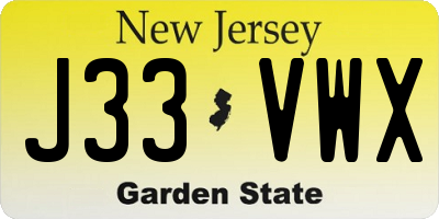 NJ license plate J33VWX
