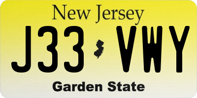NJ license plate J33VWY