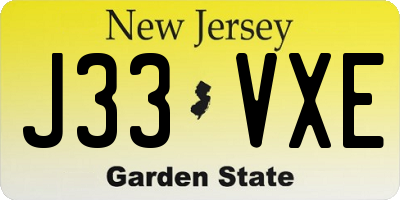 NJ license plate J33VXE