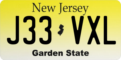 NJ license plate J33VXL