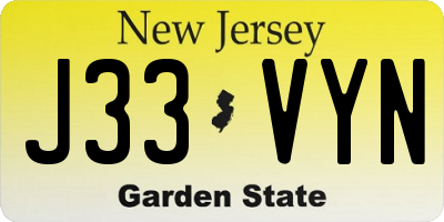 NJ license plate J33VYN