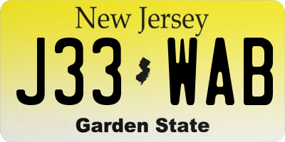 NJ license plate J33WAB