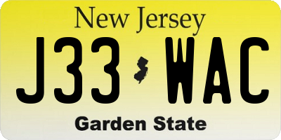 NJ license plate J33WAC