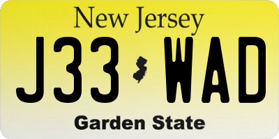 NJ license plate J33WAD