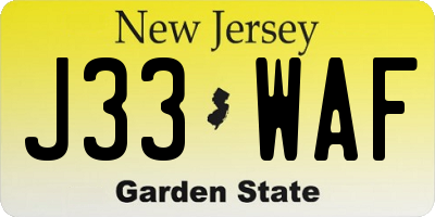 NJ license plate J33WAF