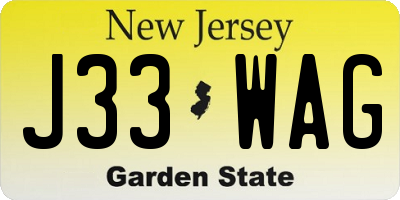 NJ license plate J33WAG