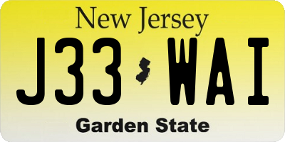 NJ license plate J33WAI