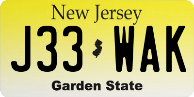 NJ license plate J33WAK