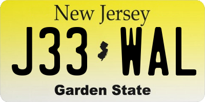 NJ license plate J33WAL