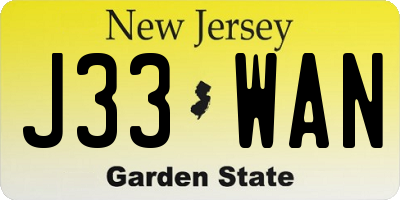 NJ license plate J33WAN