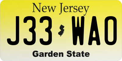 NJ license plate J33WAO